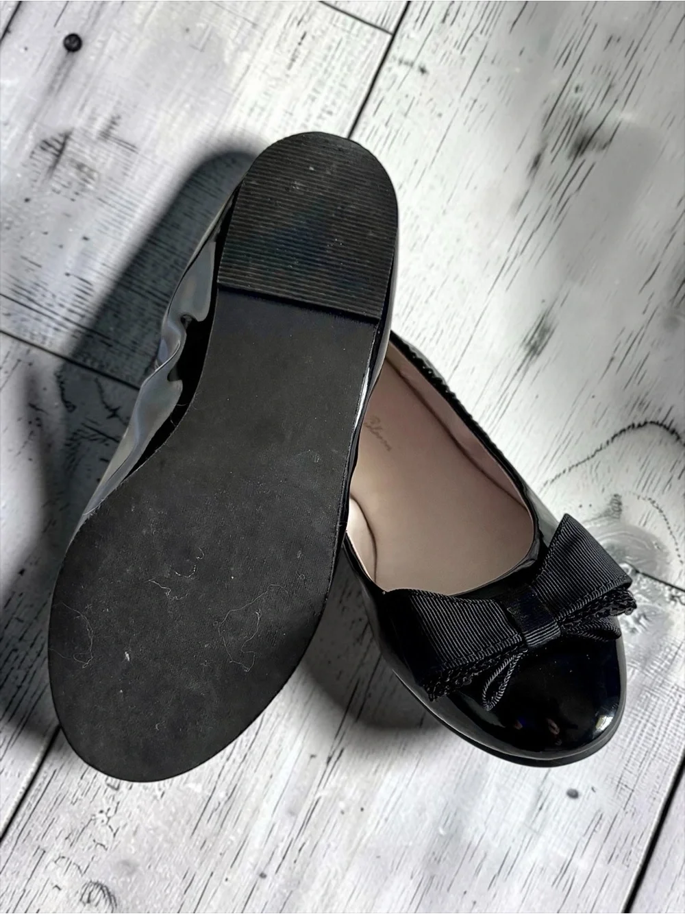 Riley & Bloom Little Girls Black Patent Bow Flats Size 1 EUC